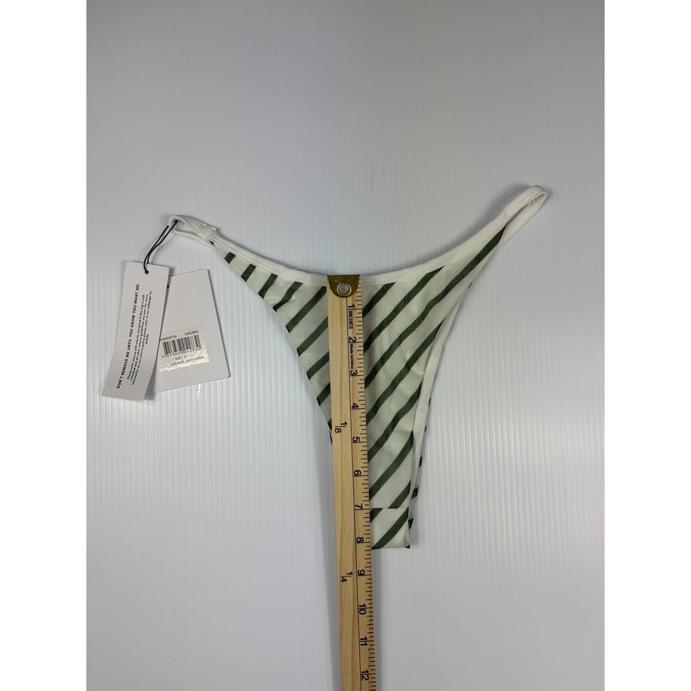 Designer With Jean Bikini Bottom Lola Medium Green Stripe Cheeky High Cut Summer - Picture 12 of 13